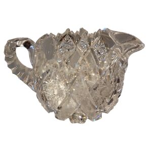 VINTAGE! AMERICAN BRILLIANT Hobstar Design Period Cut Glass Creamer